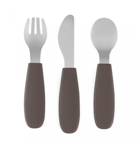 Petite& Mars Take&Match - sztućce dla dzieci z nierdzewnej stali z silikonową rączką 12m+ | Bitter Cocoa